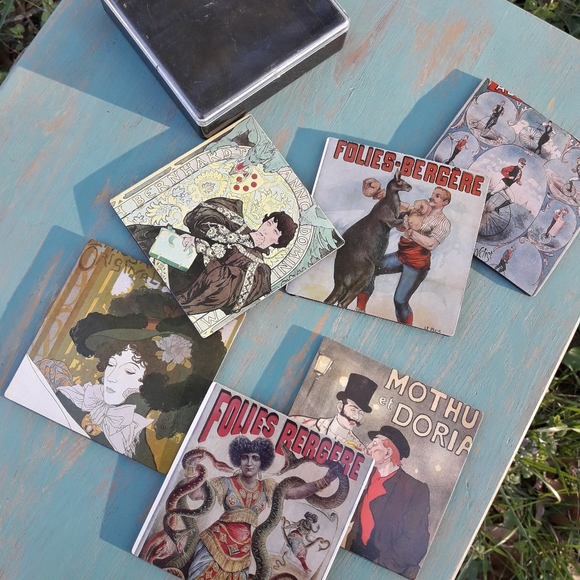 Coaster Set 6 Vintage Drink Coasters Box French - Picture 4 of 16